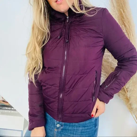 FABLETICS Plum Purple Mischa Insulated Puffer Hooded Zip Jacket Coat Small - Picture 4 of 10